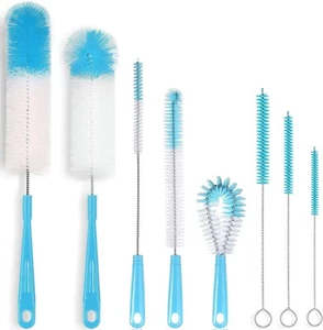 8 Pcs Nylon Straw Brush Set Cleaner Bottle Glass Tube Pipe Small Long Cleaning - Picture 1 of 7
