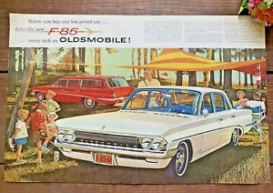 c1960 Vintage Magazine 2-PAGE Ad-OLDSMOBILE F-85- Outdoor Camping-VIBRANT COLOR! - Picture 1 of 2