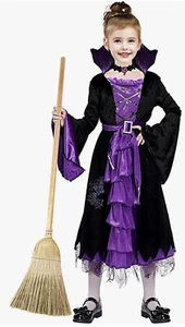Mädchen Halloween Hexenkostüm Verkleidung schwarz/lila 5-7 Jahre - Bild 1 von 4