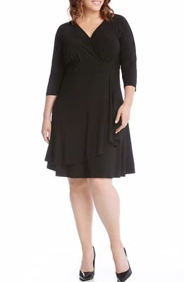 Karen Kane Plus Cascade Drape Stretch Black Dress 3X Retail $118 - Image 1 of 3