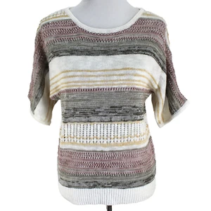 Top Suéter Oliva + Roble Mujer Talla M Rosa Verde Rayas Tejido Abierto Manga Corta - Imagen 1 de 7