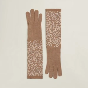 BNIB Hermès Women'S Glove Julia Naoussa Knit Cashmere Silk Beige Pink Size S - Picture 1 of 17