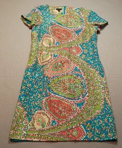TALBOTS Colorful Dress Size 2 Knee Length Green Blue Pink White Spring/Summer - Picture 1 of 14