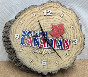 1999 MOLSON CANADIAN LAGER BEER Log slab clock 14 3/4" x 13 1/2" - Picture 1 of 7
