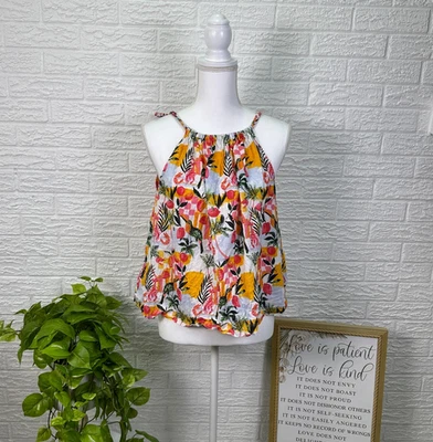 Women's L C&C California 100% linen tropical floral tank top - Image 1 of 4