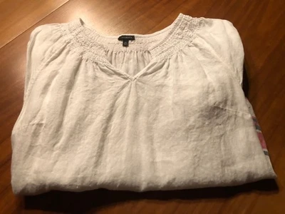 TALBOTS XL Womens SS Top Shirt Blouse WHITE RED BLACK STRIPED LINEN NICE - Image 1 of 4