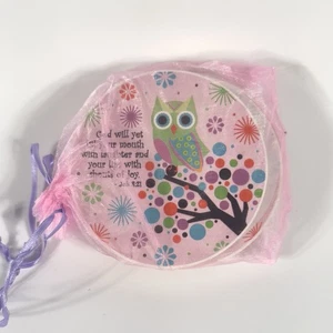Inspirational Ceramic Coaster Set Christian Themed Flowers Owls Verse Job 8:21 - Picture 1 of 5