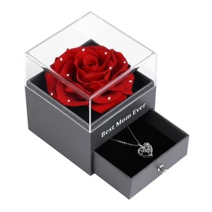Preserved Real Rose with Mom Silver-Tone Necklace Love You in 100 Languages G... - Picture 1 of 7