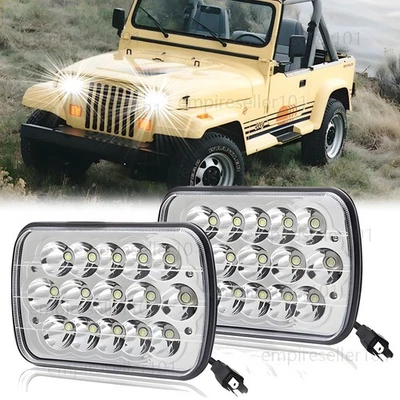 Pair 7x6 5x7inch LED Headlight Hi-Lo Beam Halo DRL For Jeep Wrangler YJ Cherokee - Image 1 of 4