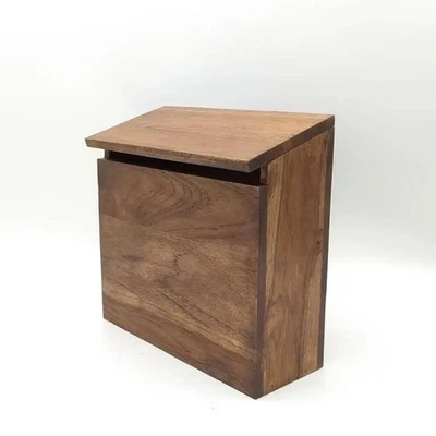 Teak Wood Mailbox – Outdoor Waterproof Wooden Mailbox – Rustic Handmade Mail - Image 1 of 4