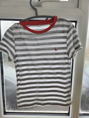 Jack Wills Women’s White And Gray Striped T-Shirt – Size 10 - Image 1 of 4