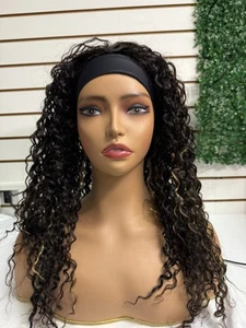 22” Human Deep wave With Highlights, Natural hair wigs, Brazilian Hair With band - Picture 1 of 4