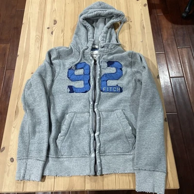 Moletom com capuz Abercrombie & Fitch Y2K músculo desgastado com zíper cinza masculino M - Imagem 1 de 4
