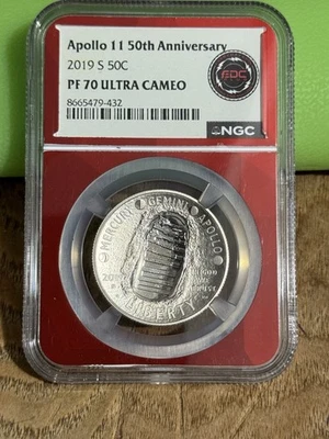 2019-S 50c Apollo 11 50th Anniv NGC PF70 Ultra Cameo UCAM Commem Clad PROOF - Image 1 of 2
