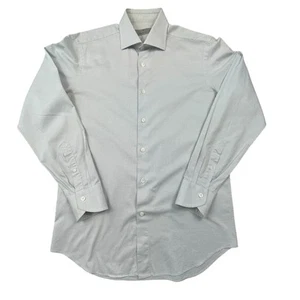 Canali Mens Dress Shirt 39 15.5 Blue White Geometric Dots Cotton Long Sleeve - Picture 1 of 15