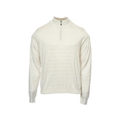 Perry Ellis Mens Striped 1/2 Half Zip Sweater (2XLarge, Oatmeal Heather) $70 - Image 1 of 4