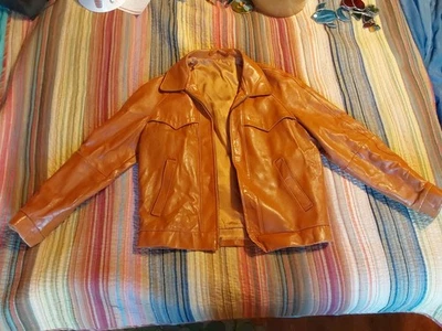 Chaqueta de cuero vintage piel de cordero naranja marrón para hombre mediana/grande GC Foto 1 de 4