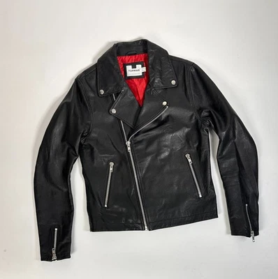 Chaqueta de moto de cuero Topman para hombre talla pequeña cremallera delantera usada en excelente estado Reino Unido S Foto 1 de 4