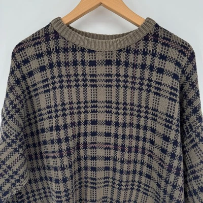 Vintage Trader Bay Plaid Knit Cotton Crewneck Sweater Size Medium Made in USA - Image 1 of 4