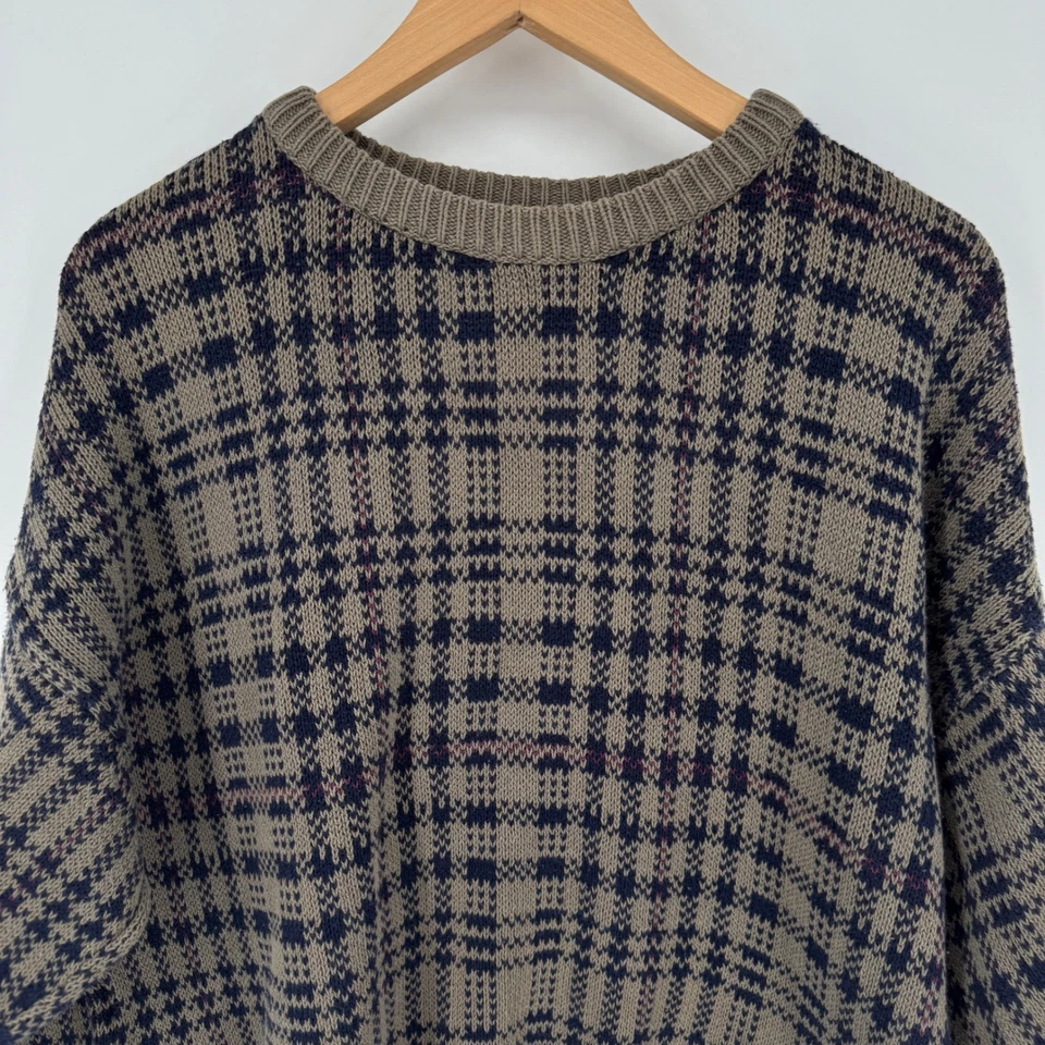 Vintage Trader Bay Plaid Knit Cotton Crewneck Sweater Size Medium Made in USA - Image 1 of 4