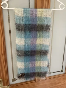 VINTAGE ROYAL SCOT SAMUEL TWEED&CO MOHAIR&WOOL PASTEL CHECK FRINGED SCARF - Picture 1 of 3