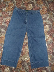 LAUREN JEANS Co RALPH LAUREN para mujer 10 Azul Denim Recortado CAPRIS 30x21 Corbata Cintura - Imagen 1 de 1