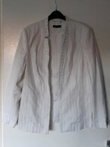 Ladies White With Black Stripes Lined Jacket Size 14 - Picture 1 of 3