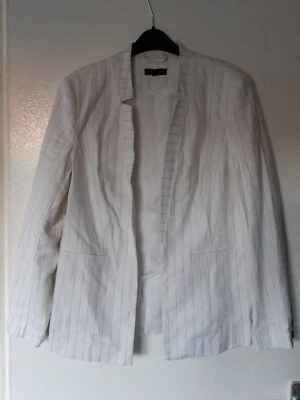 Ladies White With Black Stripes Lined Jacket Size 14 - Image 1 of 3