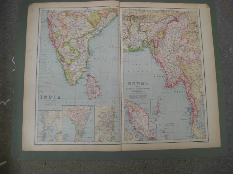 100% ORIGINAL LARGE SOUTH INDIA BURMA  MAP BY GEORGE PHILIP 1903 VGC SINGAPORE - Image 1 of 1