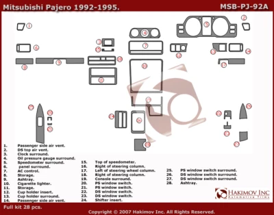 RHD PARA MITSUBISHI PAJERO 1992-95 ABS ALUMINIO CEPILLADO INTERIOR JUEGO KIT EMBELLECEDOR TABLERO Foto 1 de 4