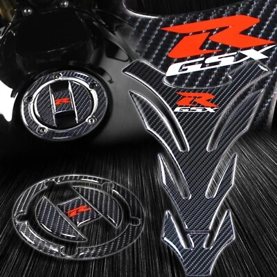Carbon Fiber Tank Pad Decal +Gas/Fuel Cap Cover 04-17 GSXR-600/750/1000/Busa Foto 1 de 4