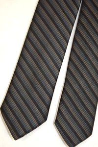 Neck Tie VTG 60s Black Gray Tan Stripe Rayon Acetate Skinny 53" x 1.5" - Picture 1 of 6