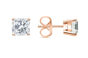 IGI E/VVS 4 Ct Cushion Cut Lab Created Grown Diamond Earrings 14K Rose Gold Push - Foto 1 di 3