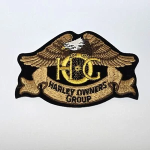 Harley Owners Group H.O.G. Eagle Embroidered Iron-On Patch 4.75"x3" Black & Gold - Picture 1 of 4