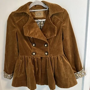 Anthropology Idra Double Breasted Brown Velvet Jacket Floral Lining Size 0 - Picture 1 of 13