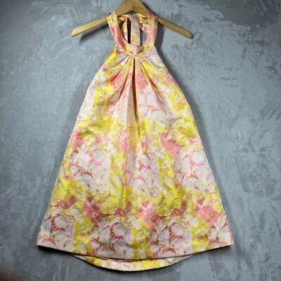 Belle Badgley Mischka Floral Jacquard Pink Yellow Halter Dress Size 8 EUC - Image 1 of 4