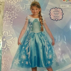 Elsa Disney Frozen Movie Child Deluxe Princess Costume with Tiara Party Hallowee - Picture 1 of 31