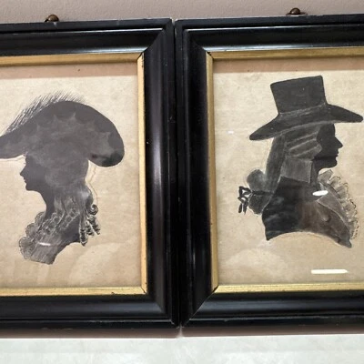 Precioso par antiguo de arte de retrato de silueta de hombre y mujer Foto 1 de 4