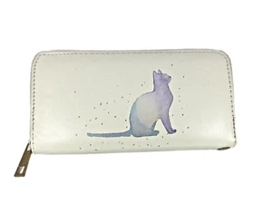 Cat Purse Large Cream Zipped Purse Watercolour Style Image British Designer - Picture 1 of 3