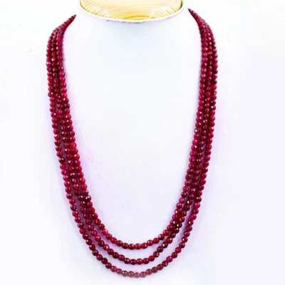 190.00 Cts Earth Mined ENHANCED Ruby Round Shape Faceted Beads Necklace NK 28E37 - Image 1 of 2