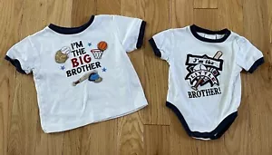 Big Brother Little Brother Matching Shirts Baby Shower Gift 12M & 4T Baseball - Picture 1 of 7