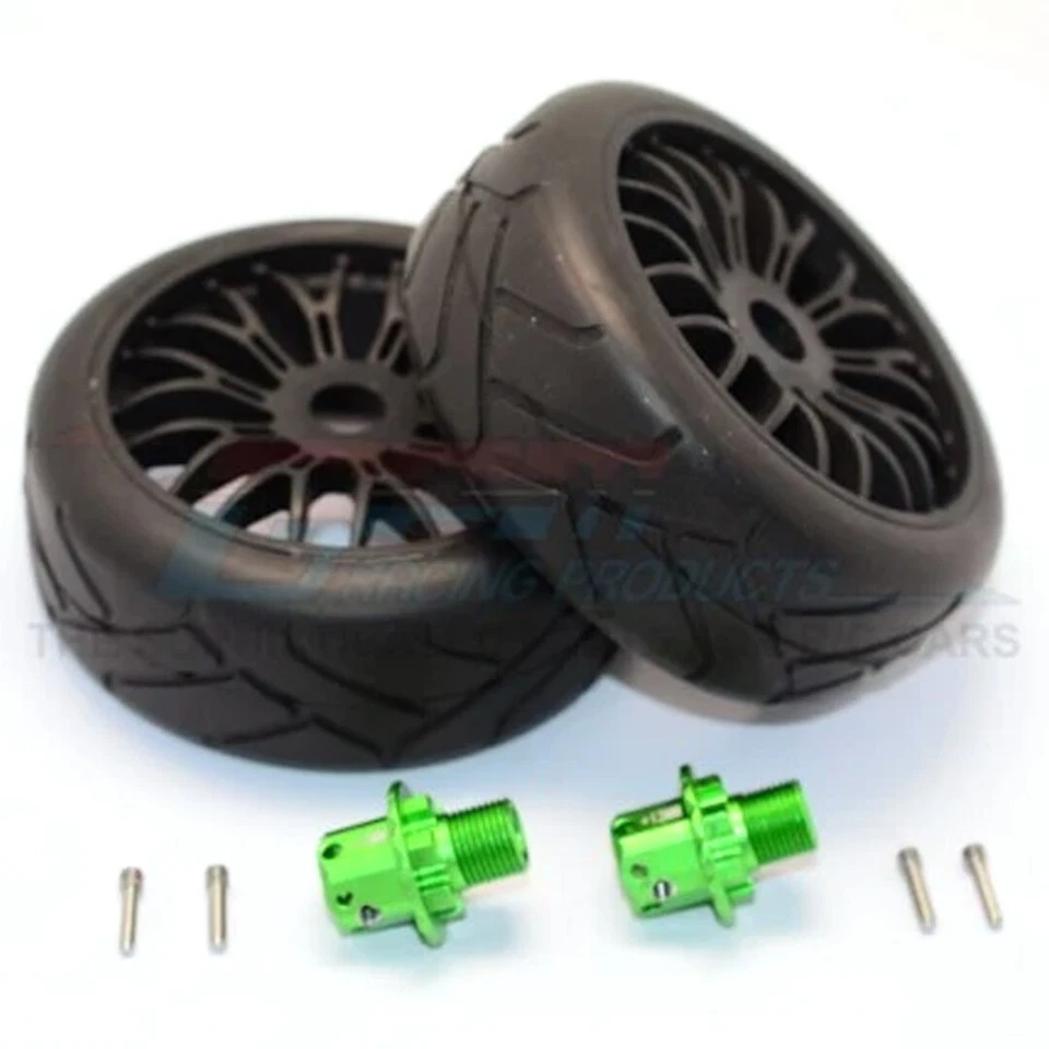 GPM Alum 13mm Hex Adapters+Rubber Radial Tires w/Plstc Whls Green :Typhon/Senton - Image 1 of 4