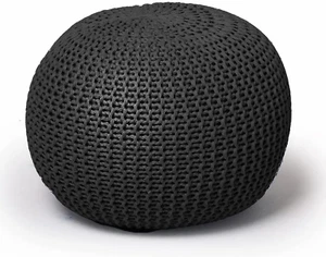 Puf Tejido Redondo Tejido a Mano Algodón Negro Reposapiés Boho Industrial Moderno Granja - Imagen 1 de 12