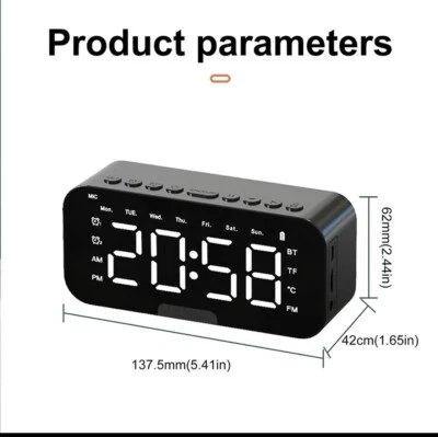 Bluetooth Wireless Clock Stereo Bass USB/TF/FM Radio Alarm  - Image 1 of 4