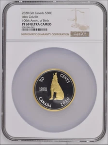 2020 GILT 50C CANADA 2OZ SILVER NGC PF69 UCAM HOWLING WOLF ALEX COLVILLE - Picture 1 of 2