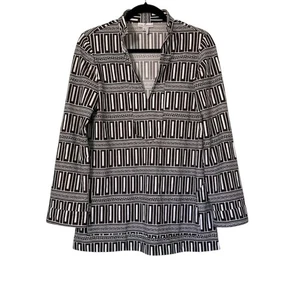 Jude Connally Bedruckte Tunika Top Damen Small Braun Weiß Geometrisches Muster Stretch - Bild 1 von 6