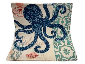 Octopus Ocean Beach Nautical Coastal Spring Summer Throw Pillow Cover Home Decor - Picture 1 of 4