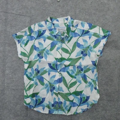 Camisa Tommy Bahama Mujer Pequeña Blanca Azul Verde Floral Botón Delantero Top Campamento Foto 1 de 4