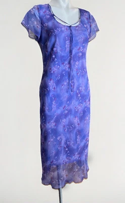 Vtg Y2K Believe Fairy Purple Floral Midi Dress Womens L Sheer Lined Bolo Tie - Image 1 of 4