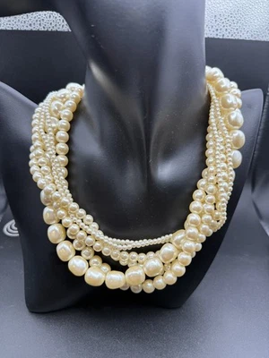 Carolee Vintage Torsade Faux Pearl Multi Strand Cabochon Choker Necklace 17" - Image 1 of 4